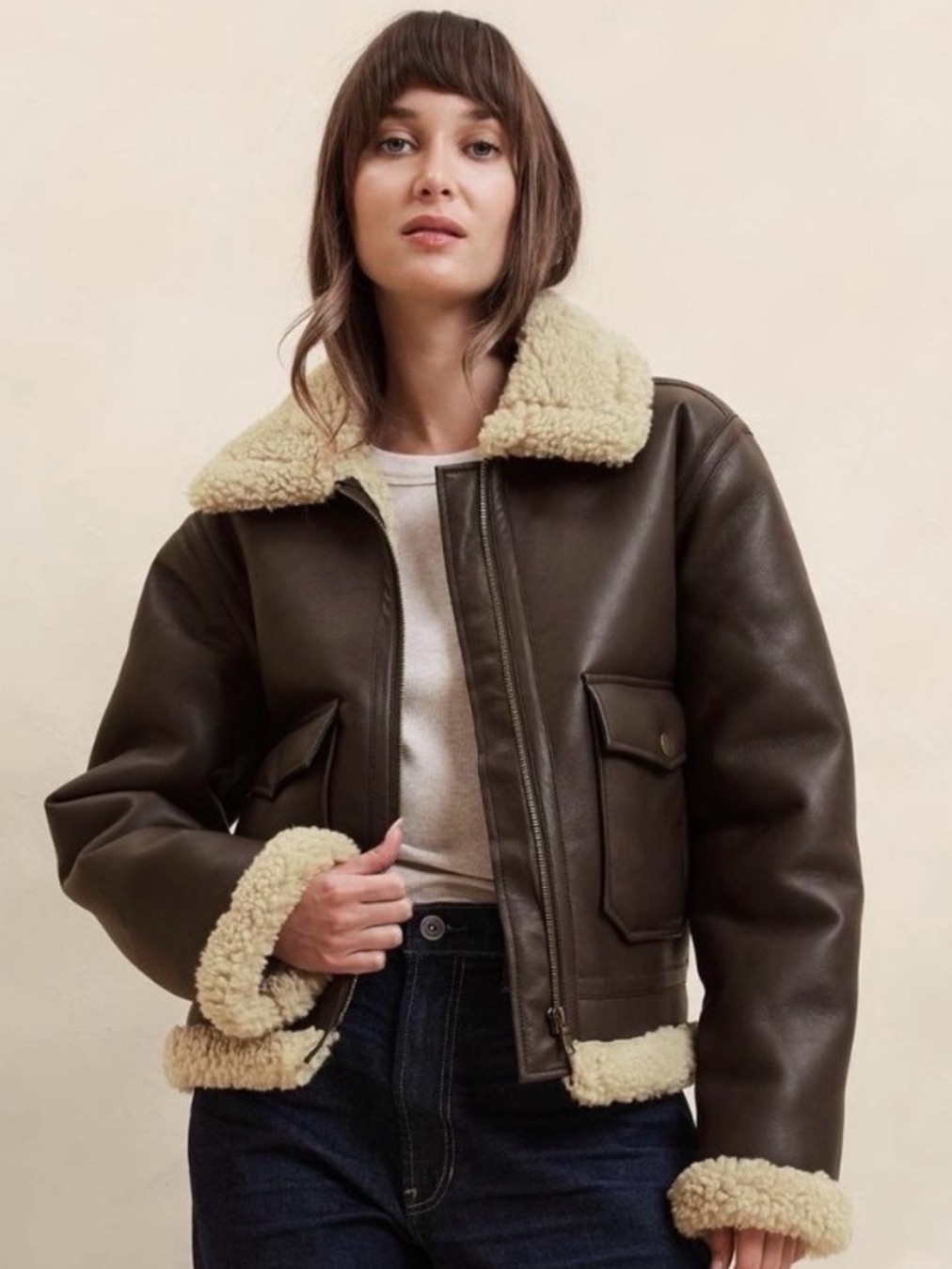 Banana Republic Vegan Leather Shearling Bomber Jacket